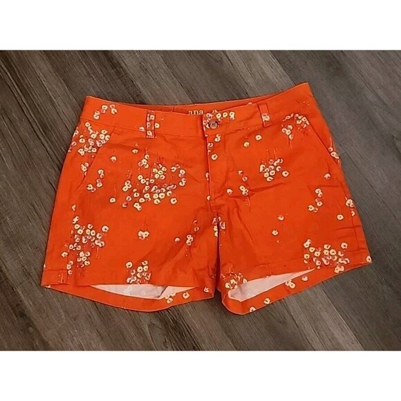 a.n.a A New Approach Twill Shorts Womens 10 Orange Floral Mid Rise Beachy - Picture 6 of 7